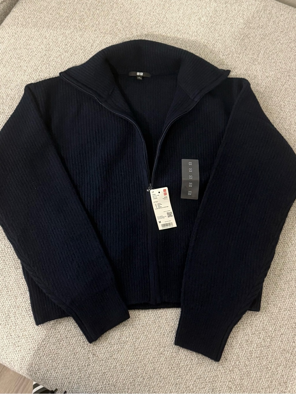 Uniqlo Men's Dark Navy Zip-Up Rib Cardigan